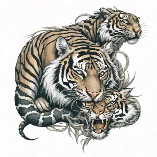 Tiger And Snake Intertwined