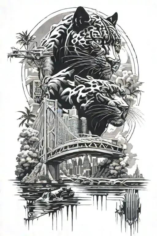 Grand Island Bridge And Black Panther Surrounded
