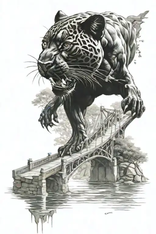 Black Panther And Bridge With River Flowing