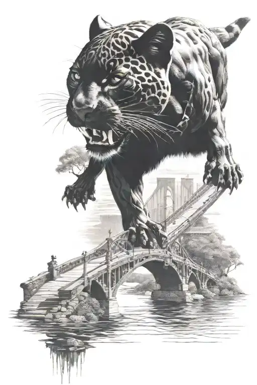 Black Panther And Bridge With River Flowing