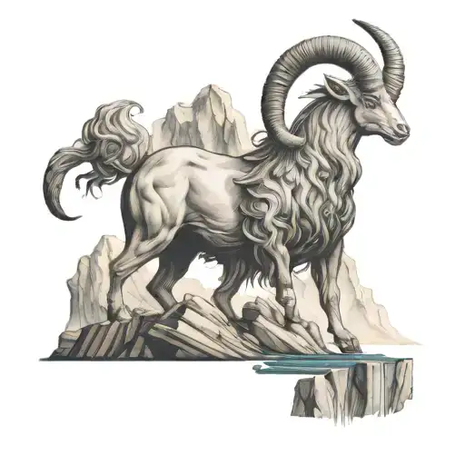 Capricorn Animal On Two Legs Background Mountains