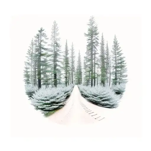 Pine Tree Forest With A Path In The Middle