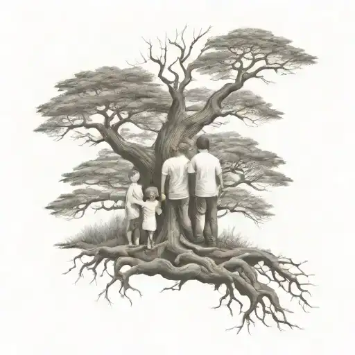 Dad With 3 Children Holding Hands Reaching Deep Roots