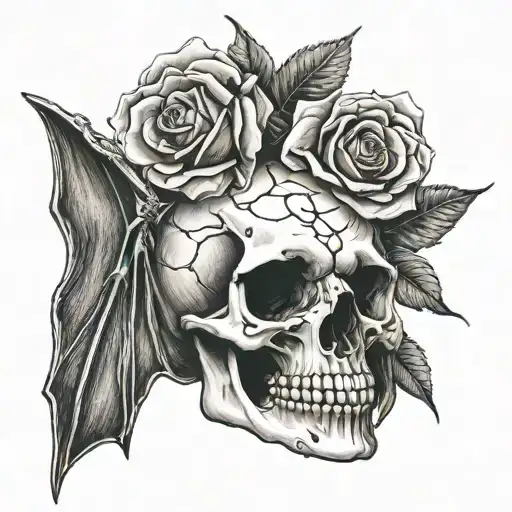 Bat Skull With Rose
