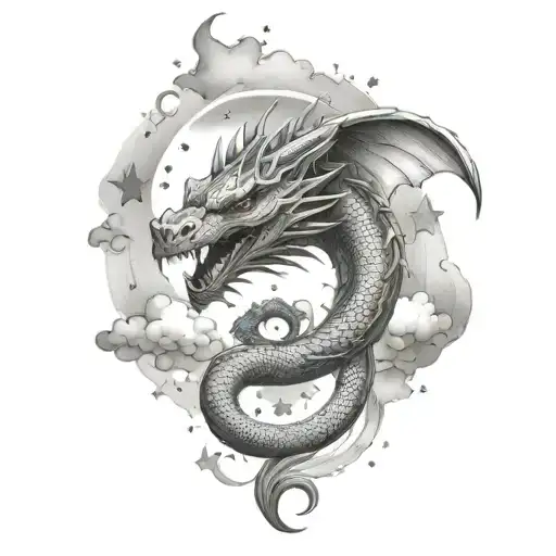 Dragon With Stars And Clouds