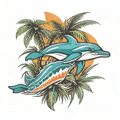 Combine The Miami Dolphins Logo With A Palm Tree In A Unique And Abstract Way