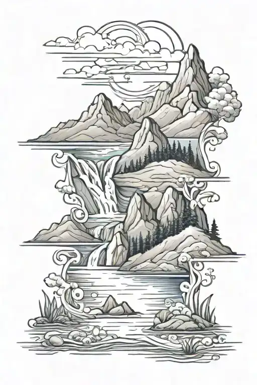 Mountain River Ocean Scene