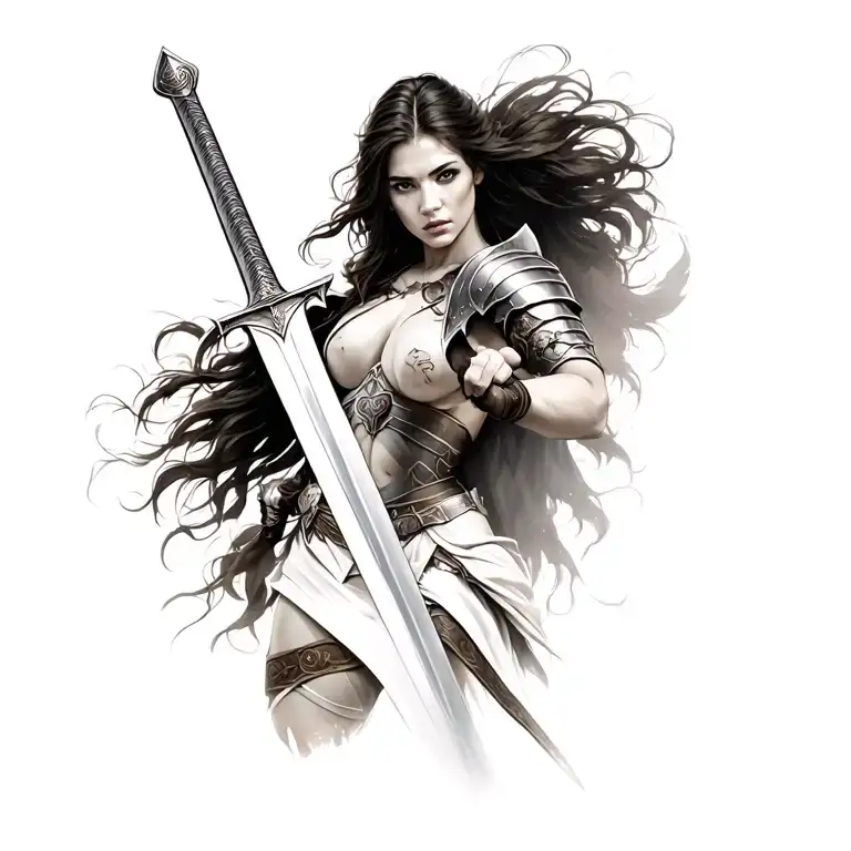 Woman Spartin Warrior Wielding A Sword
