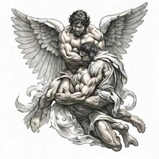 Man Wrestling An Angel Wings