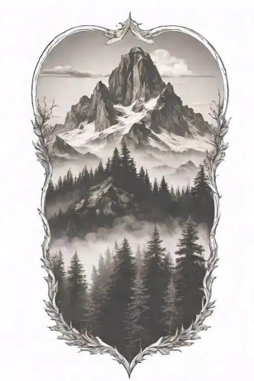 Mountains With Foggy Trees In Front Foggy Forest