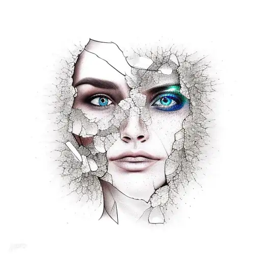 Woman's Face Fading With Broken Glass As Background
