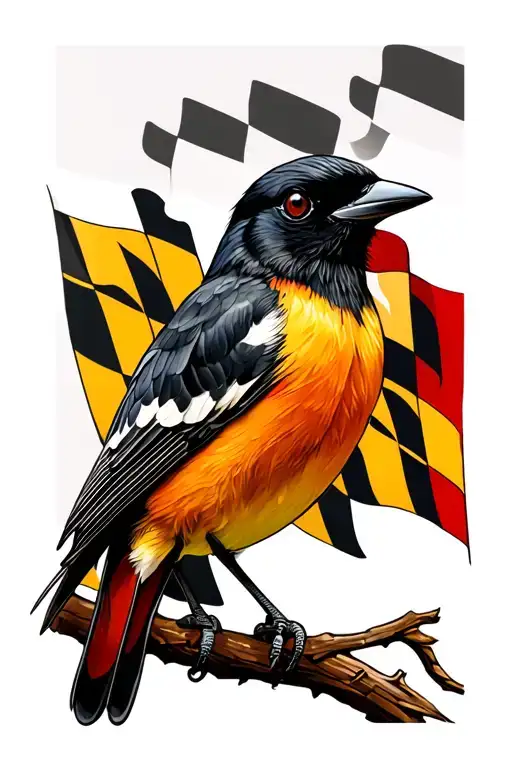 Oriole Bird With Maryland Flag Intertwined