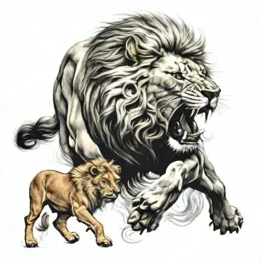 Lion Roaring And Horse Running