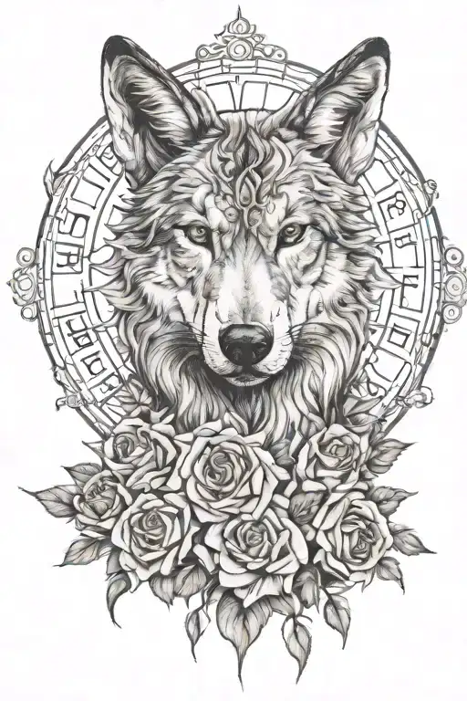 Libra Zodiac Sign Wolf Blended By Roses