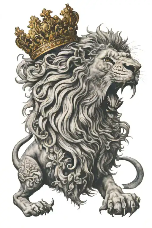 Lion With Baroque Crown Roaring At Crab