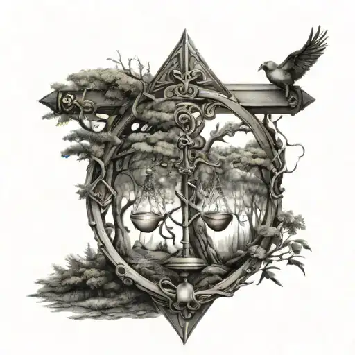 Libra Zodiac Sign Forest Scene With A Hidden Bird Flying