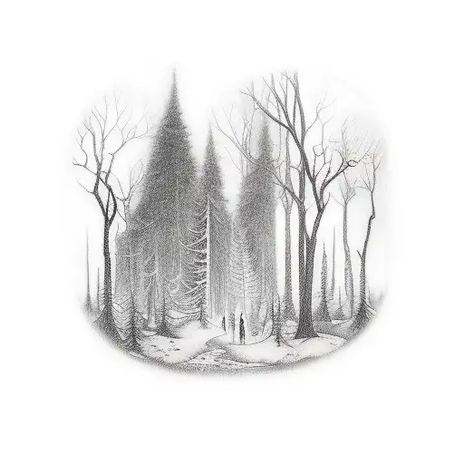 A Realistic Depiction Of A Haunted Forest With Ghostly Figures