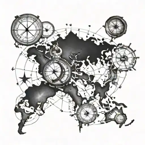 World Map With Compass Tattoo