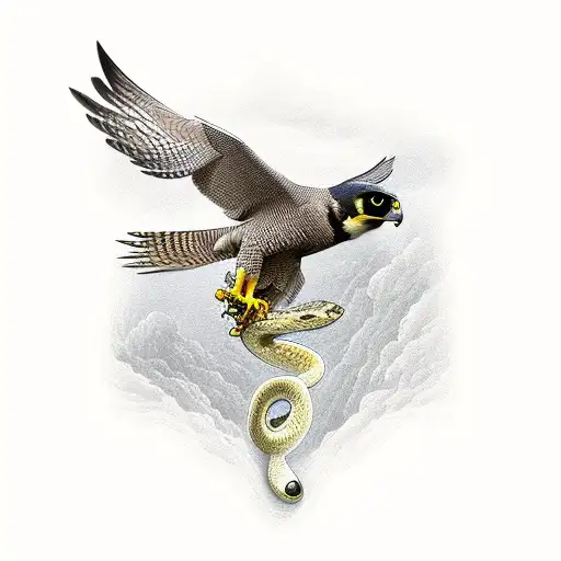 Peregrine Falcon Carrying Snake