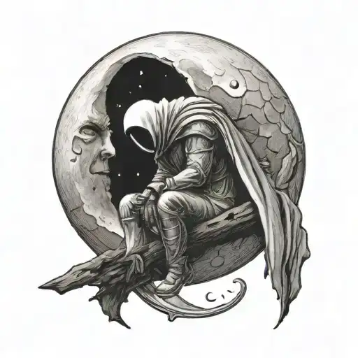 A Tattoo Design Wih Moon Knight Sitting On The Waxing Crescent Moon