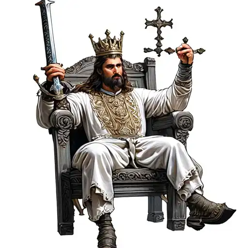 King On His Throne Holding A Sword