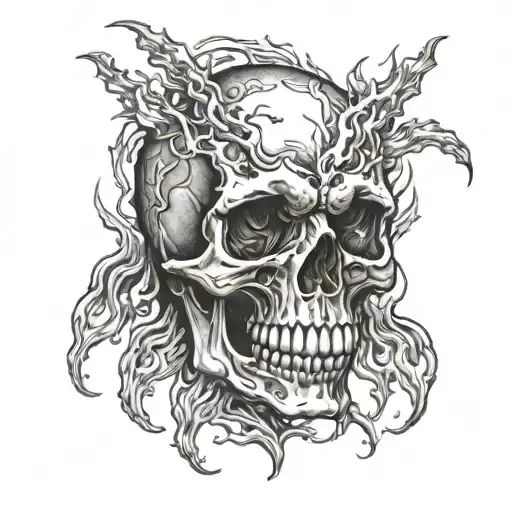 A Skull With Fire Coming Out Of Its Head
