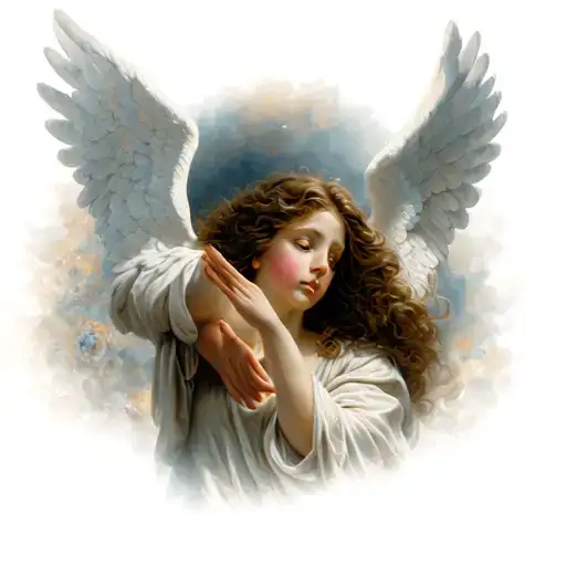 Angel Reaching Up To Eyes Looking Forward