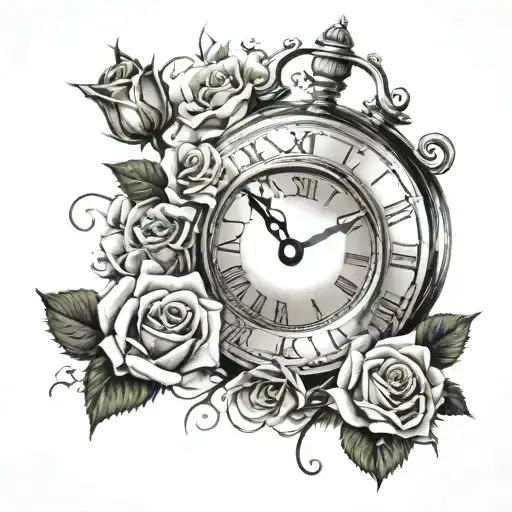 Clock And Roses With Cards In The Background