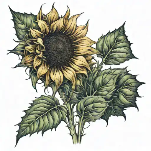 Sunflower In A Field Of Weeds Growing