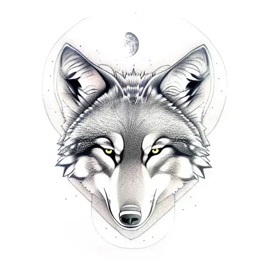 Realistic Wolf With Moon