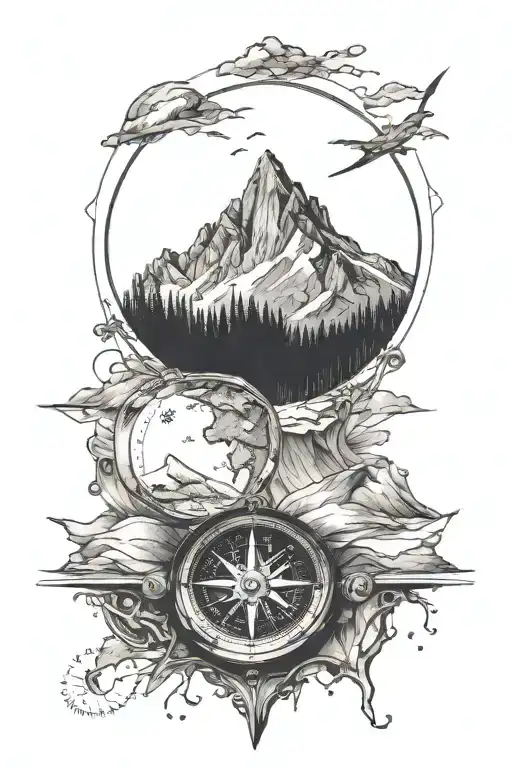 Travel Mountains Compass Surrounded