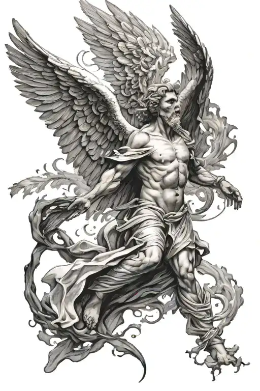 Male Angel With Black Wings Falling Out Of The Sky