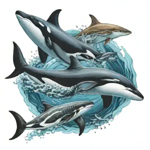 Ocean Theme With Orcas And Sharks