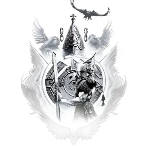 Strong Odin Styled Like A Wizard With 2 Ravens Flying Overhead With Thunder