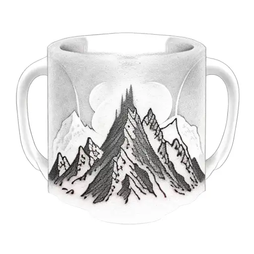 A Coffee Mug Nestled Among Towering Mountains And Lush Trees