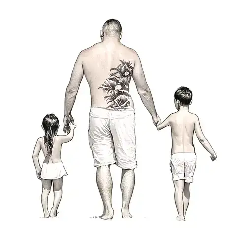 A Father And His Children At The Beach