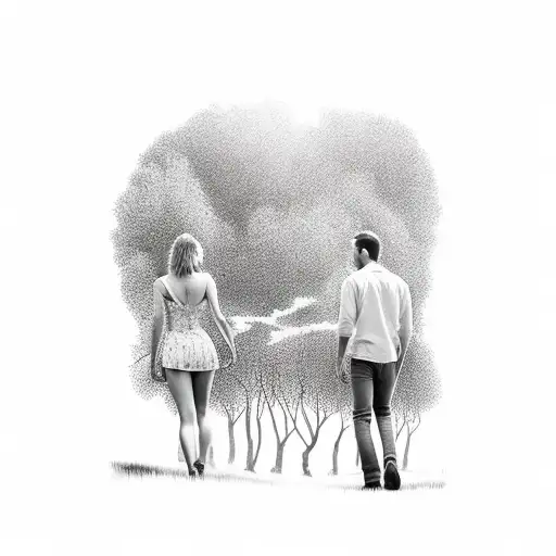 Man And Woman Walking Away In A Field To Heaven