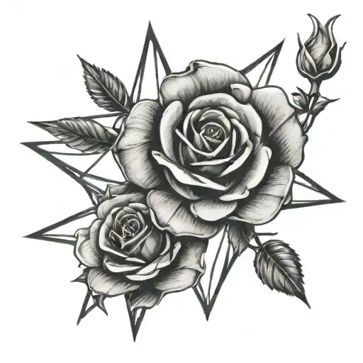 Rose And Six Point Star Symbol Intertwined Symbolizing The Client's Love