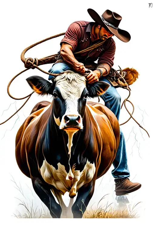 Dead Cowboy Roping A Cow In A Thunderstorm
