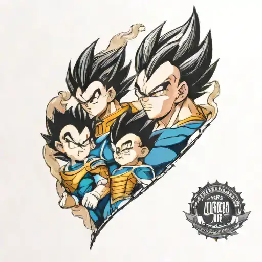 Vegeta With His Children And Wife