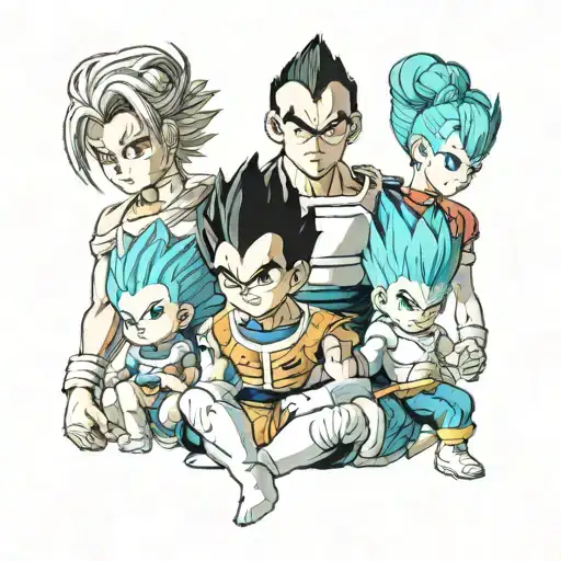 Vegeta With His Daughter And Son And Bulma