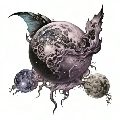 A Galaxy Of Black Purple And The Moon