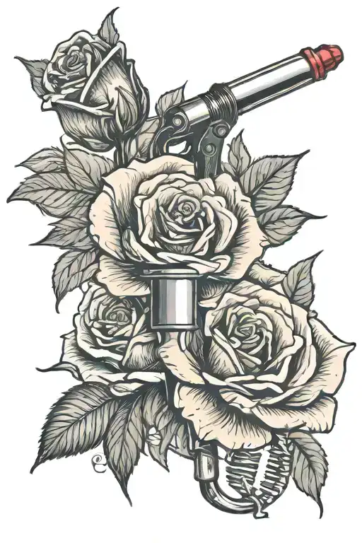 Syringe And Microphone With Rose Intertwined