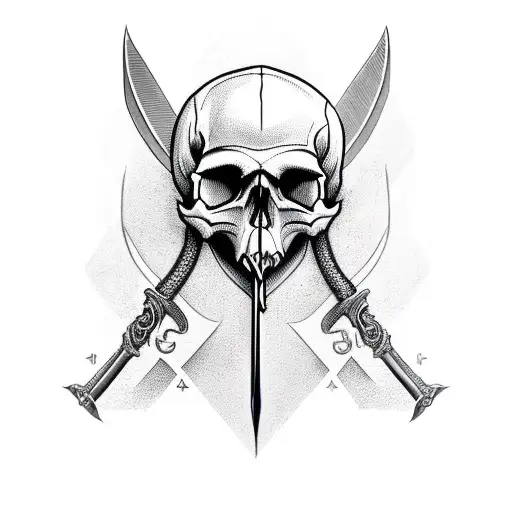 Skull With Crossed Sword And Rifle