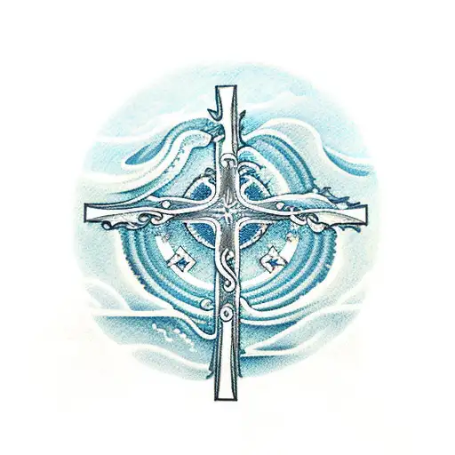 Ocean Waves With A Cross In The Middle