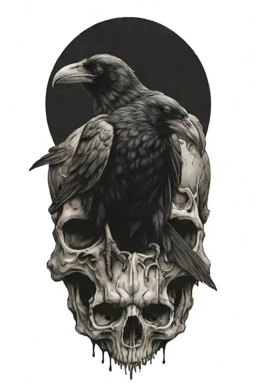 Gothic Raven On Skull