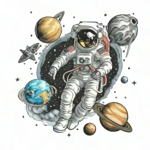 Astronaut And Planets And Stars