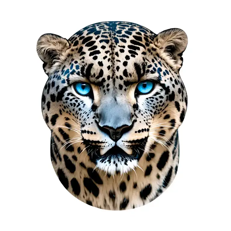 Snow Leopard With Blue Eyes Staring