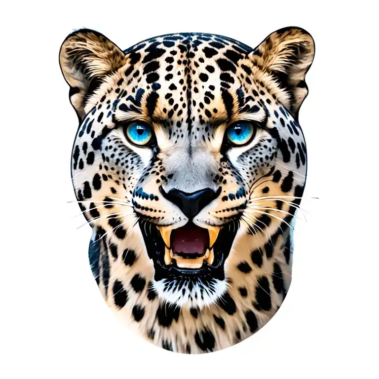 Snow Leopard With Blue Eyes Staring