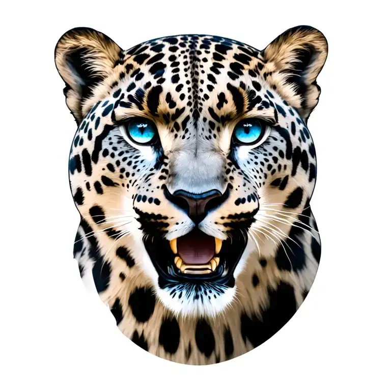 Snow Leopard With Blue Eyes Staring